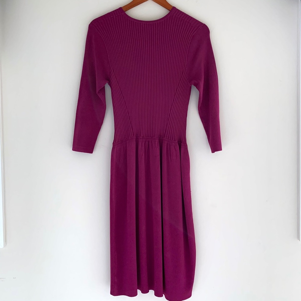 J. McLaughlin Magenta Ribbed Fit-and-Flare Dress - Picture 2 of 8